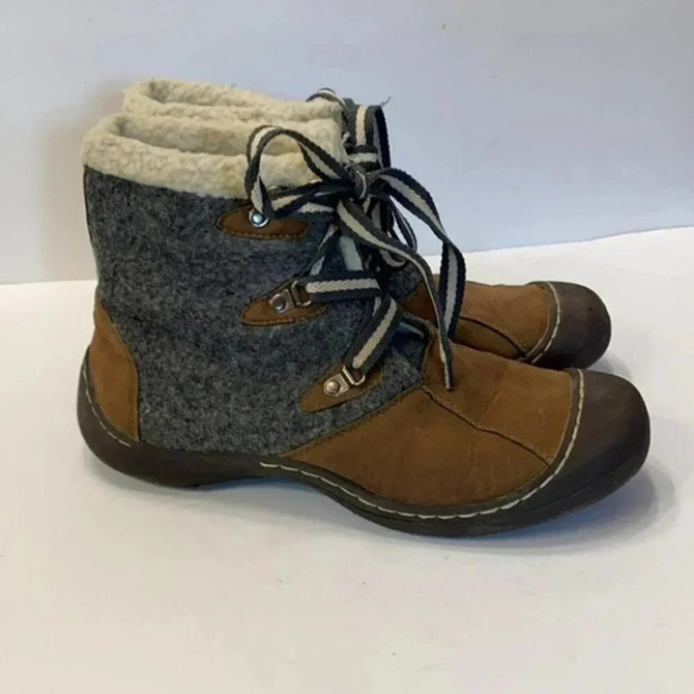 Muk Luks 9 Melissa gray & brown winter lace‎ up ankle boots